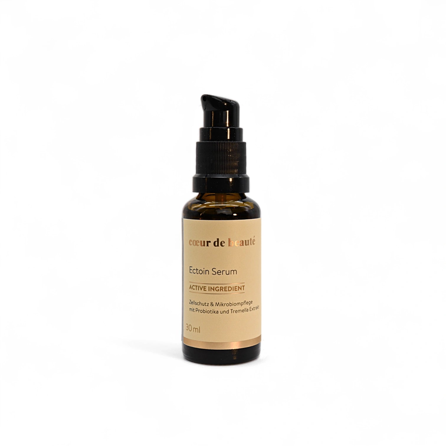 cœur de beauté Ectoin Serum mit Zellschutz und Microbiompflege mit pastel gelbem Etikett und rose goldenem Logo