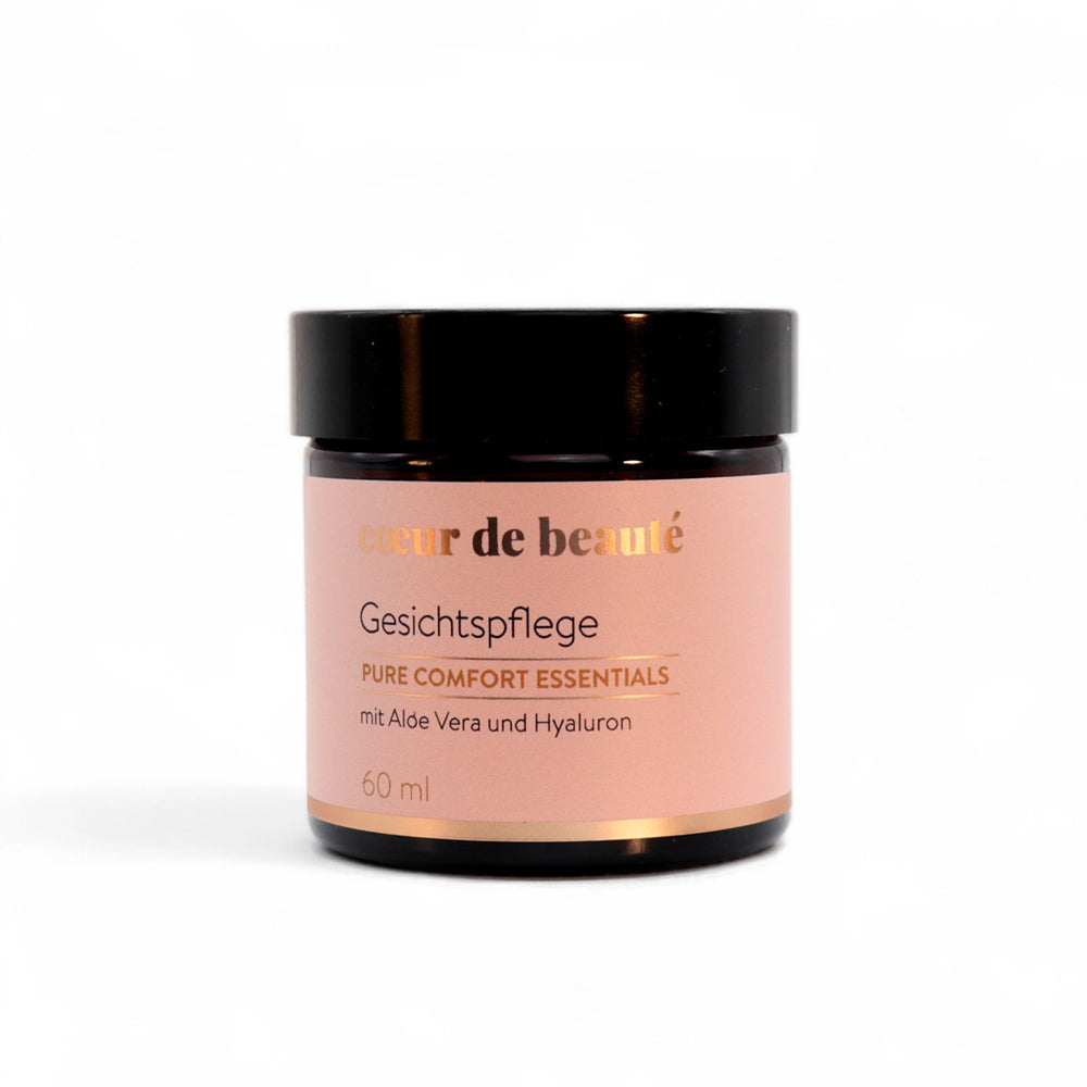 Freisteller der Aloe Vera & Hyaluron Gesichtspflege von cœur de beauté als feuchtigkeitsspendende, duftstofffreie Pflege für sensible Haut.